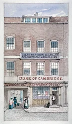 Vista della taverna del Duca di Cambridge, Shoe Lane, Città di Londra, c. 1840