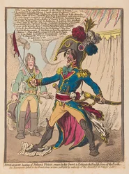 Bonaparte che sente della vittoria di Nelson giura sulla sua spada di estirpare gli inglesi dalla terra, pub. 1798
