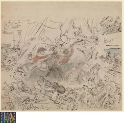 Olandese: Lo spettacolo del mondo: le guerre napoleoniche (recto).  Elenco di soggetti "degni del talento degli artisti britannici" (verso).
