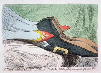 Contrasti alla moda, o la piccola scarpa della Duchessa che cede alla grandezza del piede del Duca, pubblicato da Hannah Humphrey nel 1792