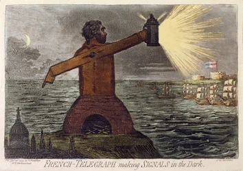 Telegrafo francese che segnala nel buio, pubblicato da Hannah Humphrey nel 1795