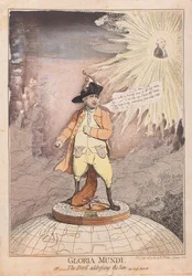 Gloria Mundi, o il diavolo che si rivolge al sole, pub. 1782 (incisione colorata a mano)