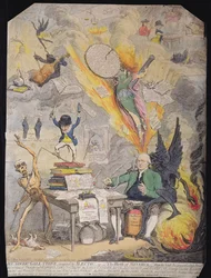 Lieut Goverr Gall-Stone, ispirato ad Alecto, or The Birth of Minerva, pubblicato da Hannah Humphrey nel 1790 (acquaforte con acquatinta)