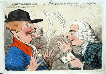 Le notizie di Scotch Harry, o Nincumpoop in grande allegria, pubblicato da J. Aitken nel 1792 (incisione colorata a mano)