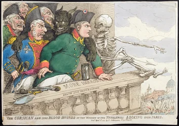 Il corso e i suoi segugi alla finestra delle Tuileries, guardando su Parigi, pubblicato da Hannah Humphrey nel 1815