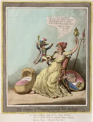 Il Genio di Francia che allatta il suo tesoro, pubblicato da Hannah Humphrey nel 1804 (acquaforte colorata a mano)