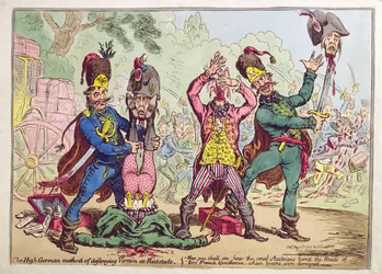 Il metodo alto tedesco di distruzione dei parassiti a Rat-Stadt, pubblicato da Hannah Humphrey nel 1799 (acquaforte e incisione con acquerello)