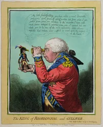 Il re di Brobdingnag e Gulliver, pubblicato da Hannah Humphrey nel 1803 (incisione colorata a mano)