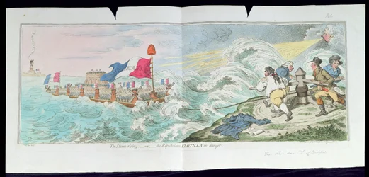 The Storm Rising, or The Republican Flotilla in danger, pubblicato da Hannah Humphrey nel 1798 (acquaforte colorata a mano)
