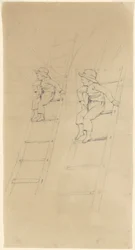 Studi di un ragazzo su una scala