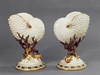 Coppia di vasi di Worcester a forma di conchiglie di Nautilus, 1880