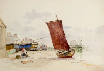 Vista del molo di legno a Broughty Ferry
