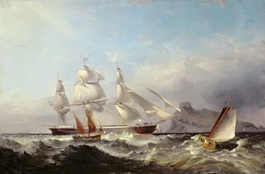 Un clipper al largo del faro di Mumbles, Swansea