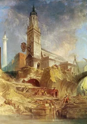 Demolizione del vecchio London Bridge, con St. Magnus the Martyr sullo sfondo