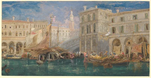 Il mercato delle arance, con il Ponte di Rialto sullo sfondo, Venezia