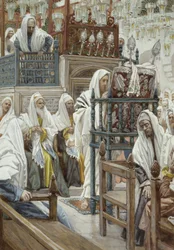 Gesù srotola il libro nella sinagoga, illustrazione per La vita di Cristo, c.1886-96