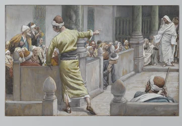 Il cieco guarito racconta la sua storia ai Giudei, illustrazione da La vita di Nostro Signore Gesù Cristo, 1886-96