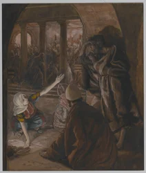 Il terzo rinnegamento di San Pietro - Lo sguardo di rimprovero di Gesù, illustrazione da La vita di Nostro Signore Gesù Cristo, 1886-94