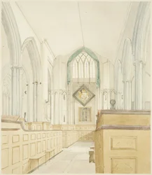 Interno della Chiesa di St Werburgh, vista verso ovest