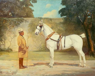 Ambrose Clark con il cavallo da tiro preferito (olio su tela)