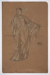 Figura drappeggiata a una ringhiera