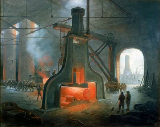 Il martello a vapore di James Nasmyth eretto nella sua fonderia vicino a Manchester nel 1832