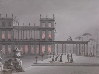 Una festa italiana: figure sulla terrazza di un palazzo