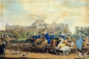 Giorgio III (1738-1820) di ritorno dalla caccia, inciso da M. Dubourg, 1820