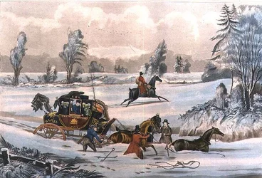 La diligenza nella neve, incisa da G. Reeves, pub. da J. Watson 21/9/1825 (incisione)