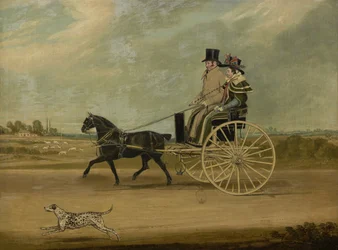 Tom Thumb con Peter Brown e sua moglie in una carrozza, 1828
