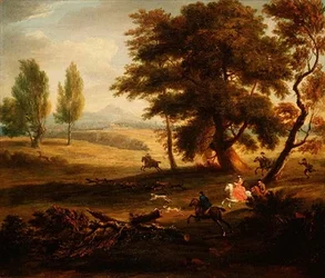 Partita di caccia in un paesaggio esteso