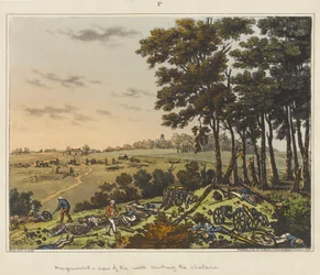 Hougoumont - veduta del bosco che costeggia il castello, da "An Historical Account of the Battle of Waterloo".