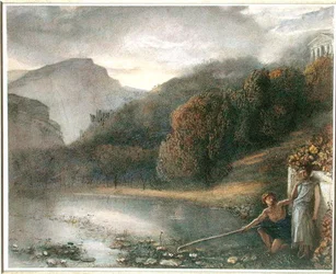 Paesaggio con tempio e figure pastorali