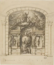Scenografia per il palcoscenico (Hampton Court) con figure mitologiche