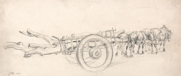 Un carro di legno carico di tronchi d
