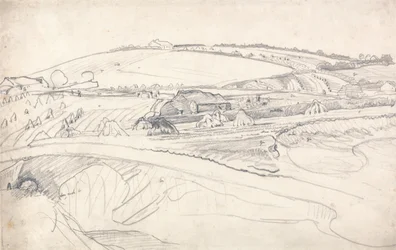 Paesaggio con fattoria e campi di grano