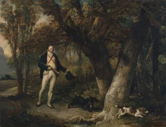 Ritratto del reverendo Thomas Levett e dei suoi cani preferiti durante la caccia al gallo