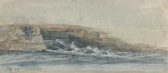 Mare che si infrange su scogliere rocciose a sinistra