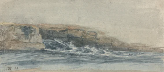 Il mare si infrange sulle scogliere pietrose a sinistra