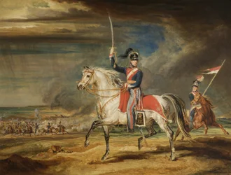 Sir John Leicester, Bt, che esercita il suo reggimento di Cheshire Yeomanry sulle sabbie a Liverpool