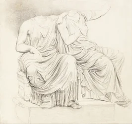 Studio di due statue classiche senza testa