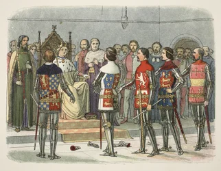 Arundel, Gloucester, Nottingham, Derby e Warwick davanti a Riccardo II, da Una cronaca d