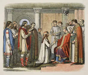 Battesimo del re Guthorm, 878 d.C., da A Chronicle of England BC 55 to AD 1485, pub. Londra