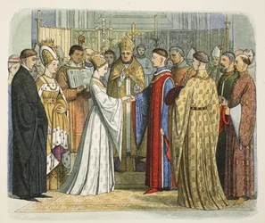 Matrimonio di Enrico V e Caterina di Francia, 2 giugno 1420, da A Chronicle of England BC 55 to AD 1485, pub. Londra, 1863
