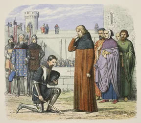 Incontro tra Riccardo II e Enrico Bolingbroke in cui Enrico chiede il trono, da A Chronicle of England BC 55 to AD 1485, pub. Londra