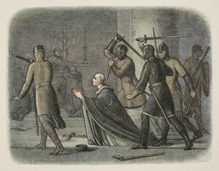Assassinio di Thomas Becket, cattedrale di Canterbury, 29 dicembre 1170, da A Chronicle of England BC 55 to AD 1485, pubblicato a Londra
