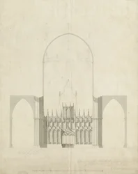 Interno della cattedrale di Lichfield - Ingresso dal coro alla navata: disegno e lavaggio, nd [c 1780]