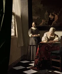 Dama che scrive una lettera con la sua domestica, ca. 1670