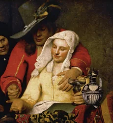 Dettaglio da «La mezzana» - Ritratto di un giovane galante e della cortigiana - Dipinto di Johannes (o Jan) Vermeer (1632-1675), 1656, Gemäldegalerie Alte Meister, Dresda