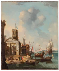 Veduta di un porto del Mediterraneo (olio su tela)